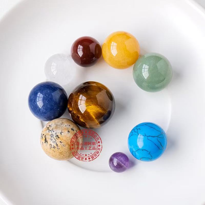 Natural Crystal Sphere Mineral Specimen Set - Solar System Nine Planets Collection for Science Education and Display.
