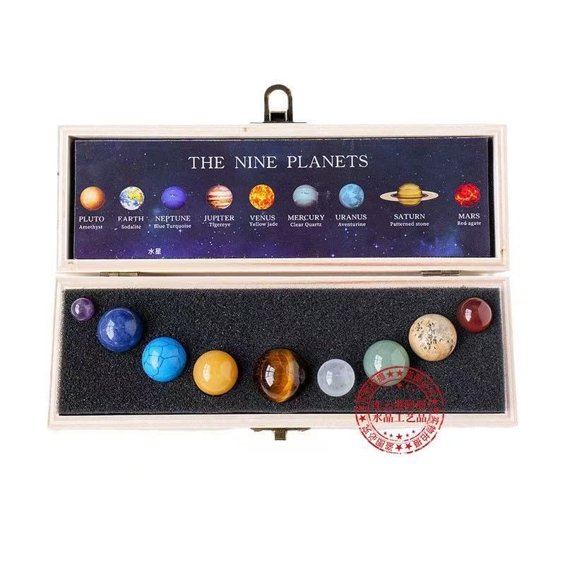 Natural Crystal Sphere Mineral Specimen Set - Solar System Nine Planets Collection for Science Education and Display.
