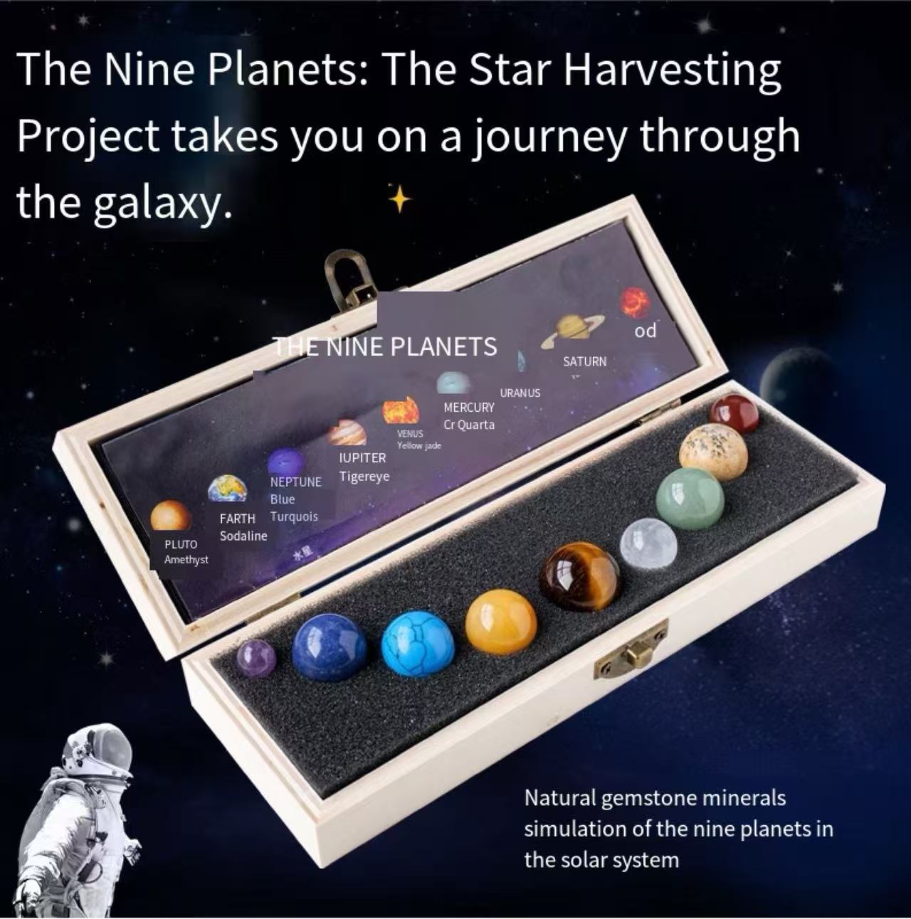 Natural Crystal Sphere Mineral Specimen Set - Solar System Nine Planets Collection for Science Education and Display.